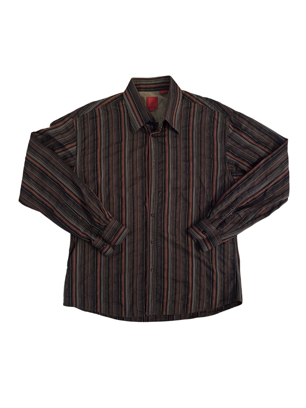 Cotton Reel Y2K Textured Striped Button-Up Shirt - Brown/Black